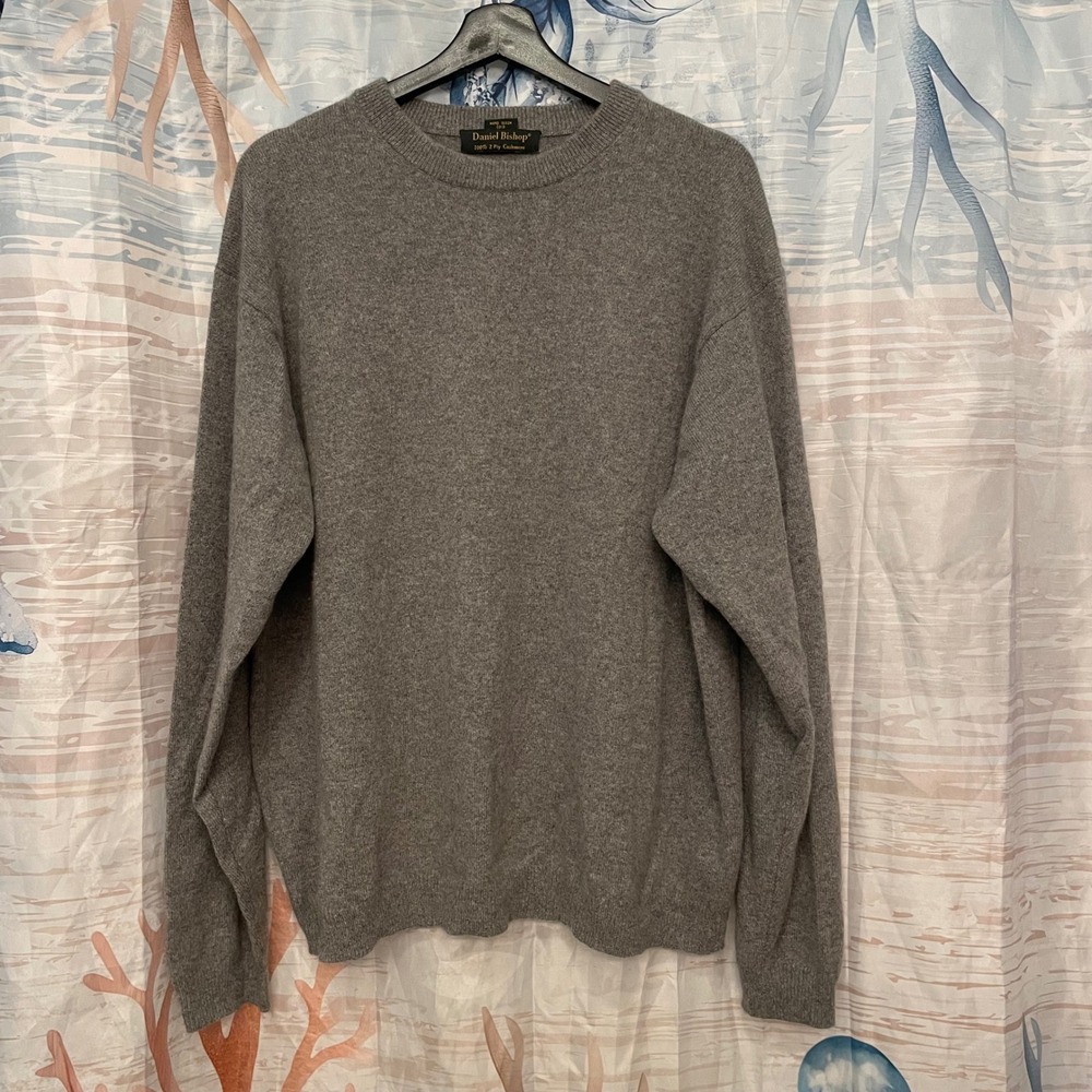 Vintage Daniel Bishop Mens XL Gray 100% 2 Ply Cashmere Crewneck Sweater Y2K